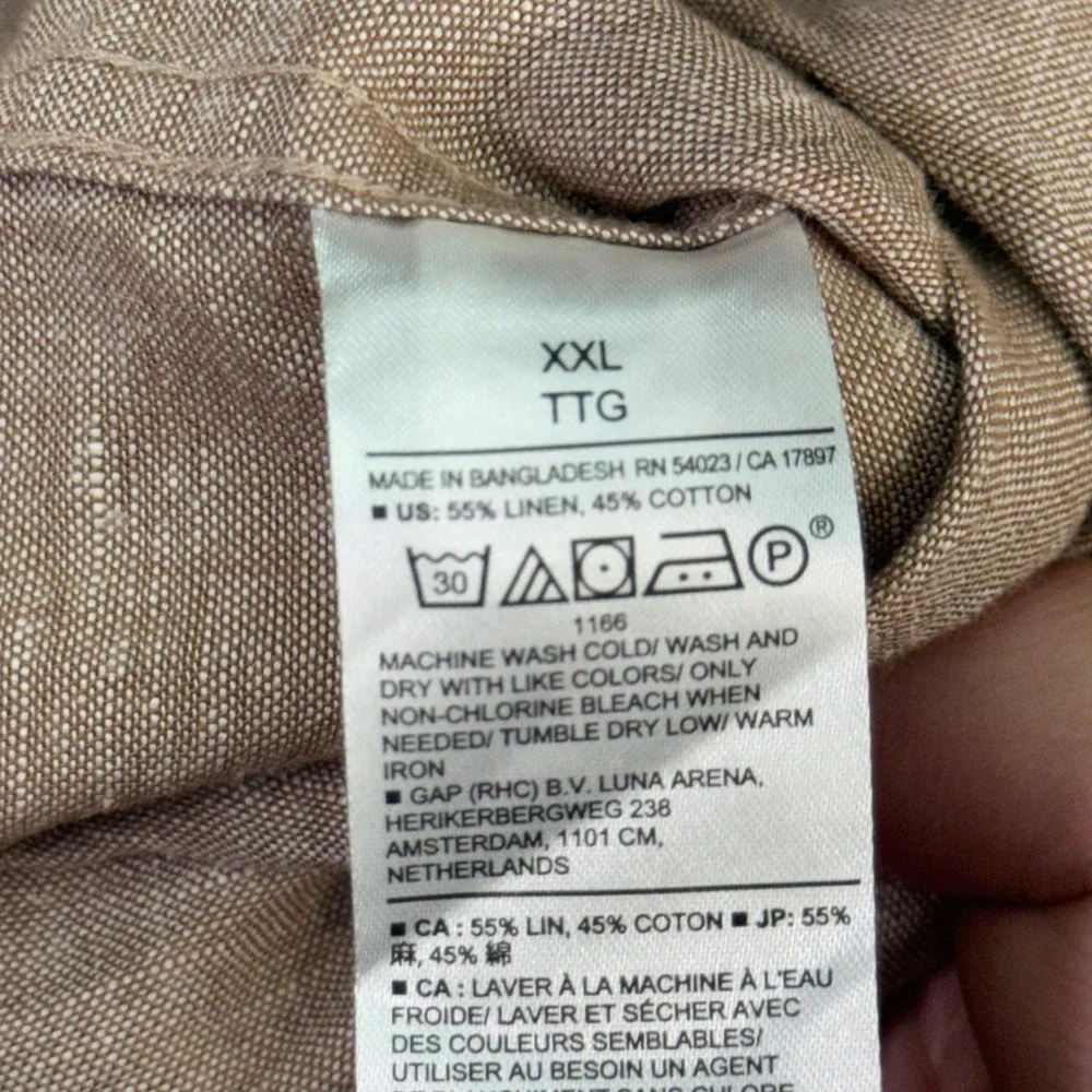 Banana Republic Shirt Mens XXL Tan Linen Blend Short Sleeve Camp Collar 708936